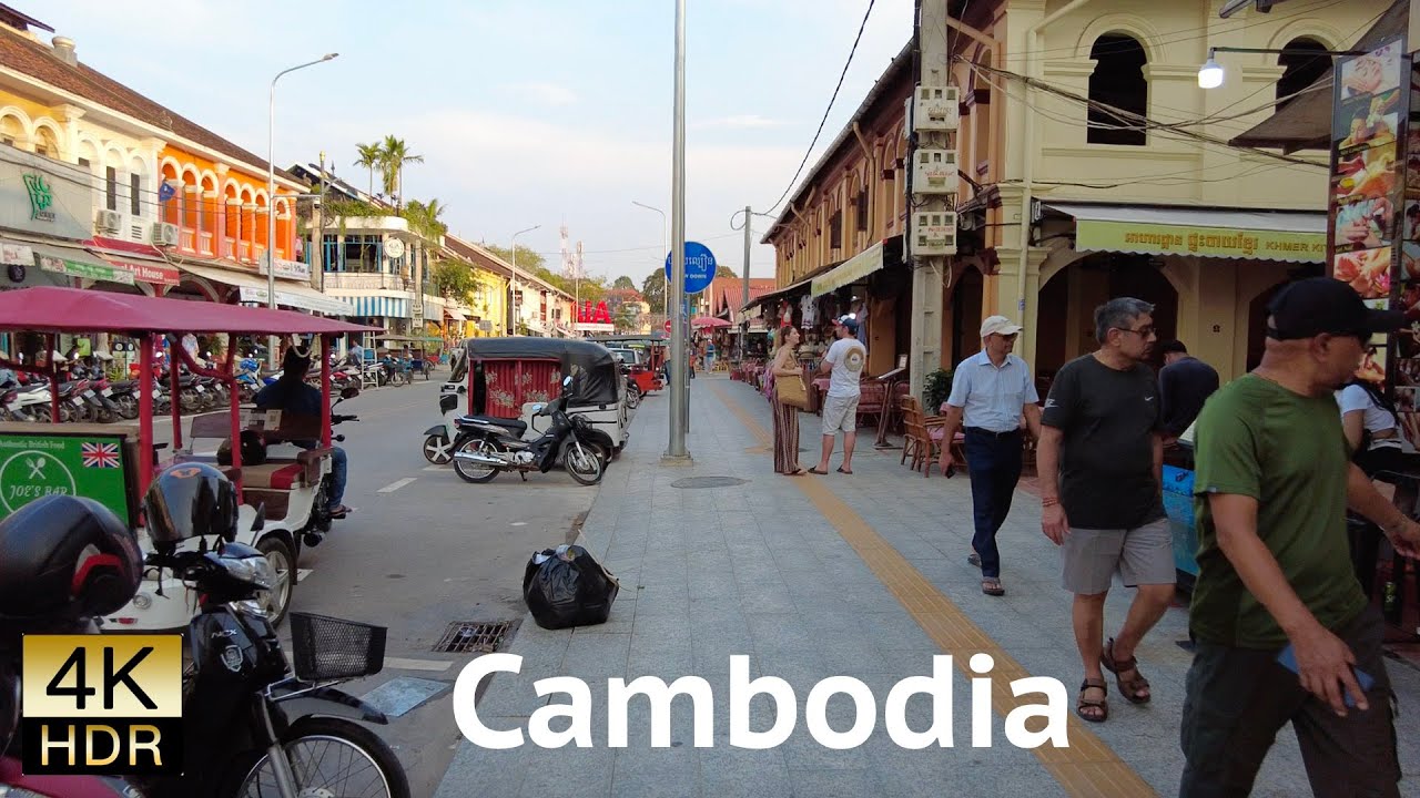 Пешеходная экскурсия на закате в Сиемреапе, Камбоджа🇰🇭 | 4K60fps
