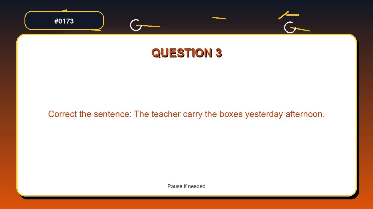 Sentence Correction Practice | 1) Correct the sentence: The farmer charge the battery last night....