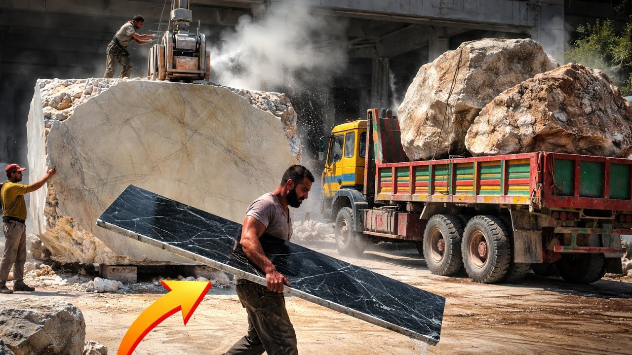 Extrem Marble Cutting in Mountain Factory | Dangerous Hard Work