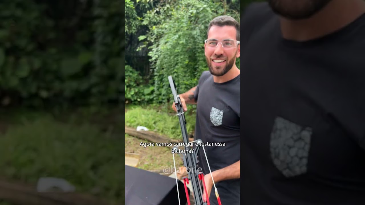 Testando uma arma de estilingue semi autom&aacute;tica