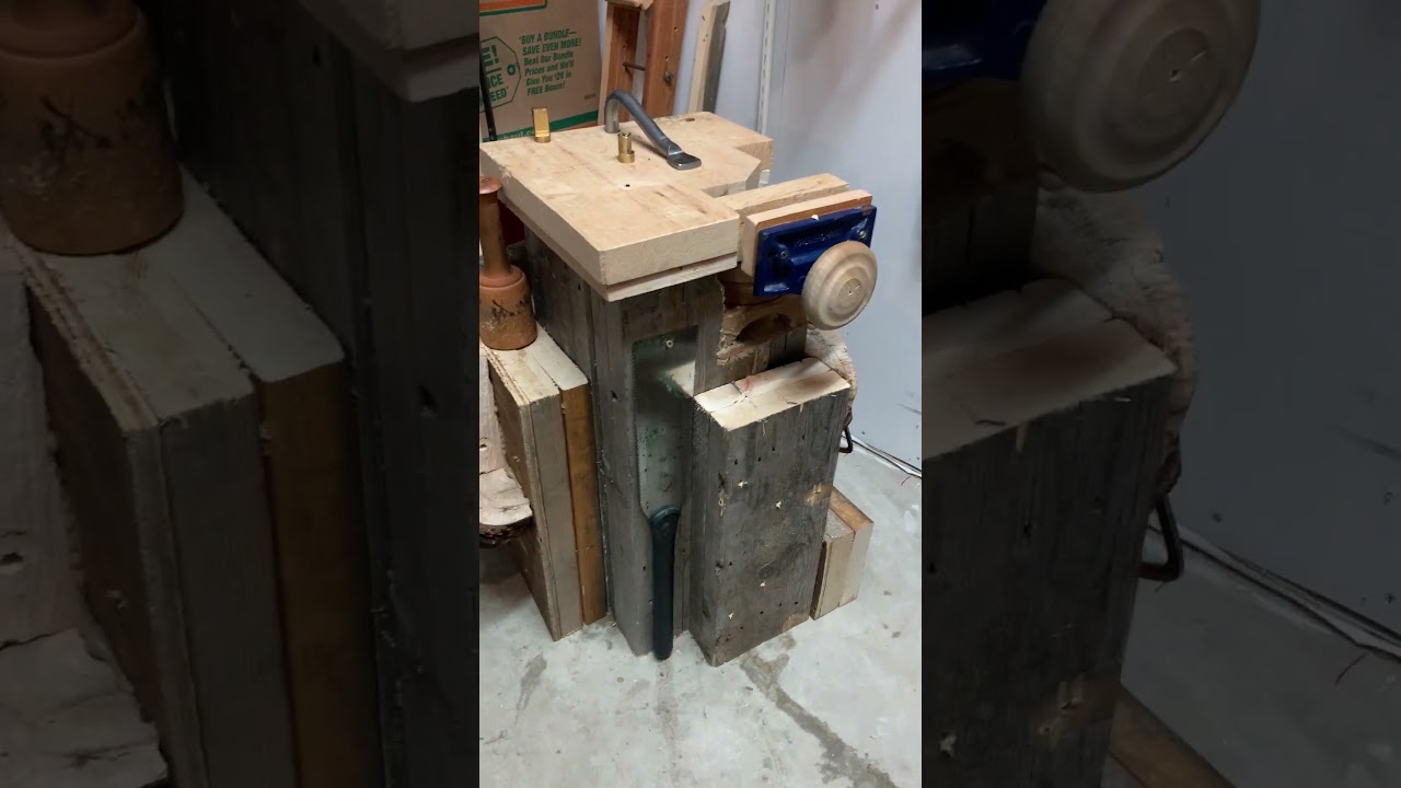 MAN CAVE MINI BENCH  Chopping block. Mini bench. Adjustable swinging vise.  