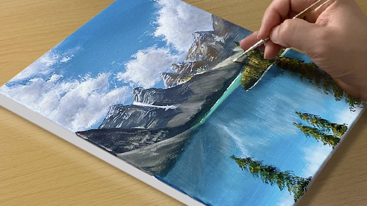 How to Draw Mountains and Lake / Acrylic Painting