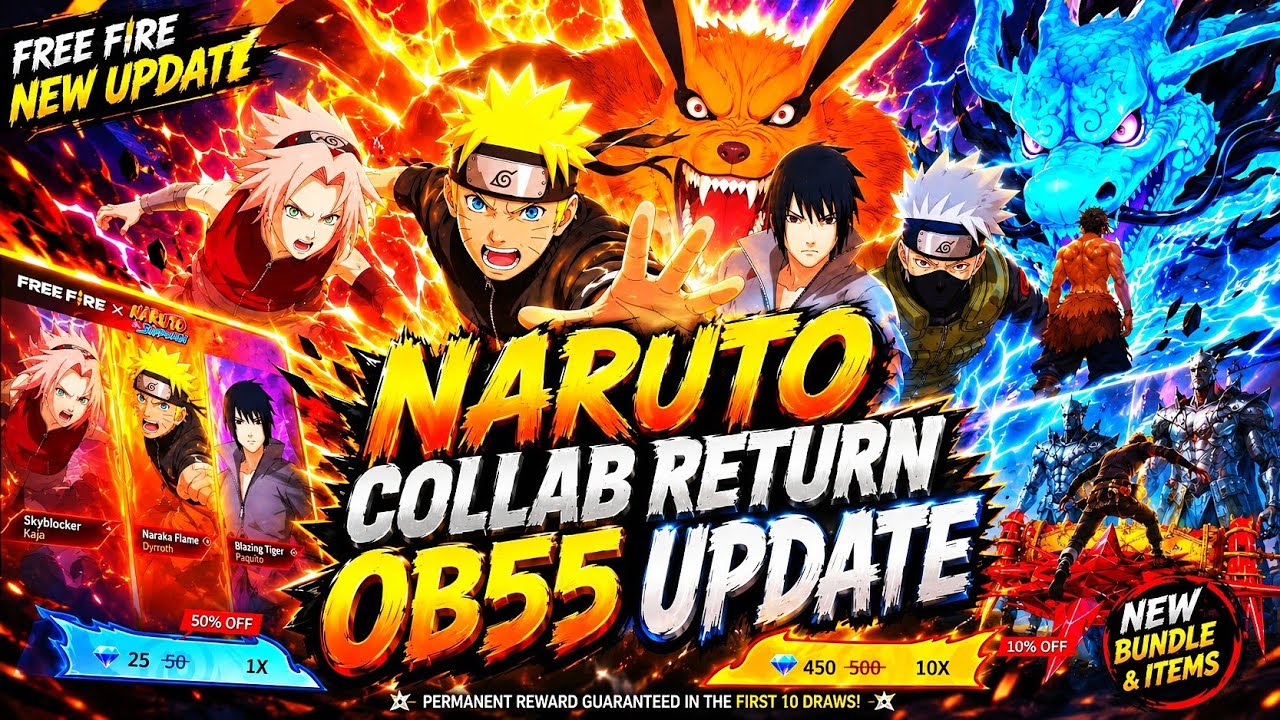Free Fire OB55 Update: Naruto Chapter 1 Return + Full Rewards & Bundle Changes!
