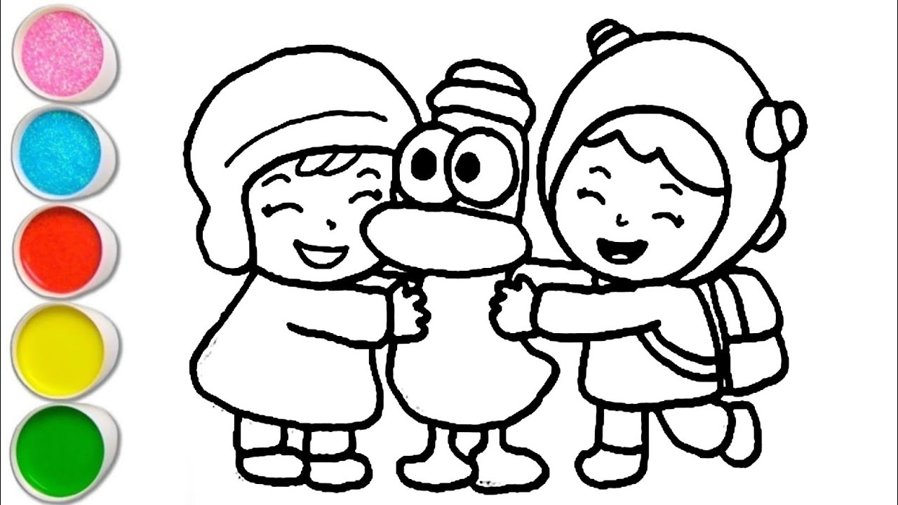 Cute Pocoyo and Pato With Nina Drawing, Painting and Coloring For Kids and Toddlers_ Easy Drawing