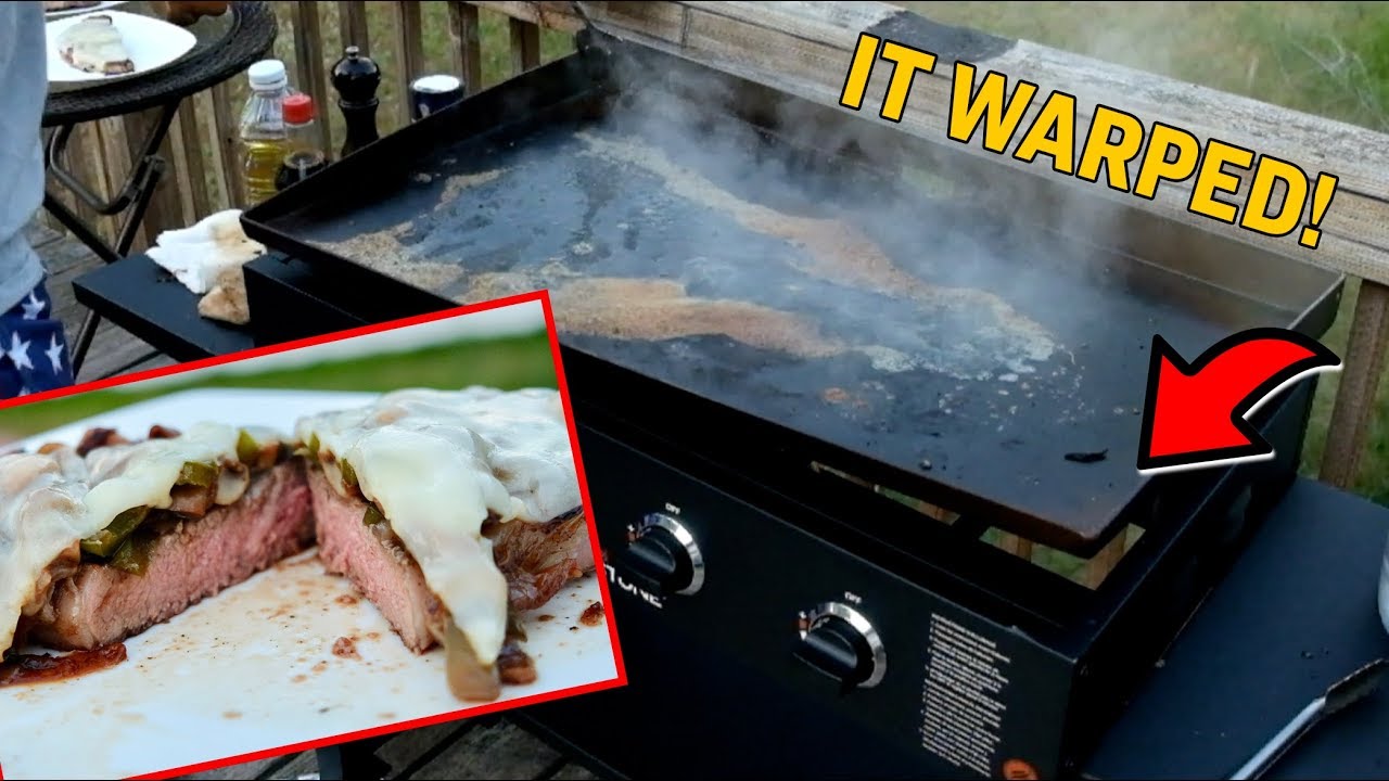 Philly Cheese Strip Steaks on Blackstone. Griddle warped!