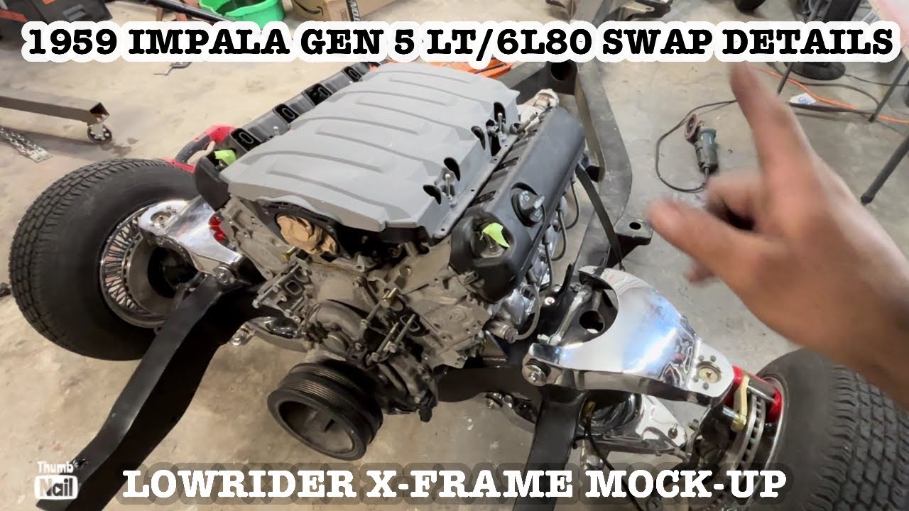 Mocking up LT 6l80 drivetrain & suspension on the 1959 Impala frame #lowrider #diy #automobile