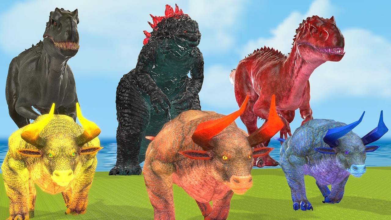 The Animal Story Animals Showdown Between Dinosaurs vs Cow,Elephant,Godzilla, at a Birthday Party