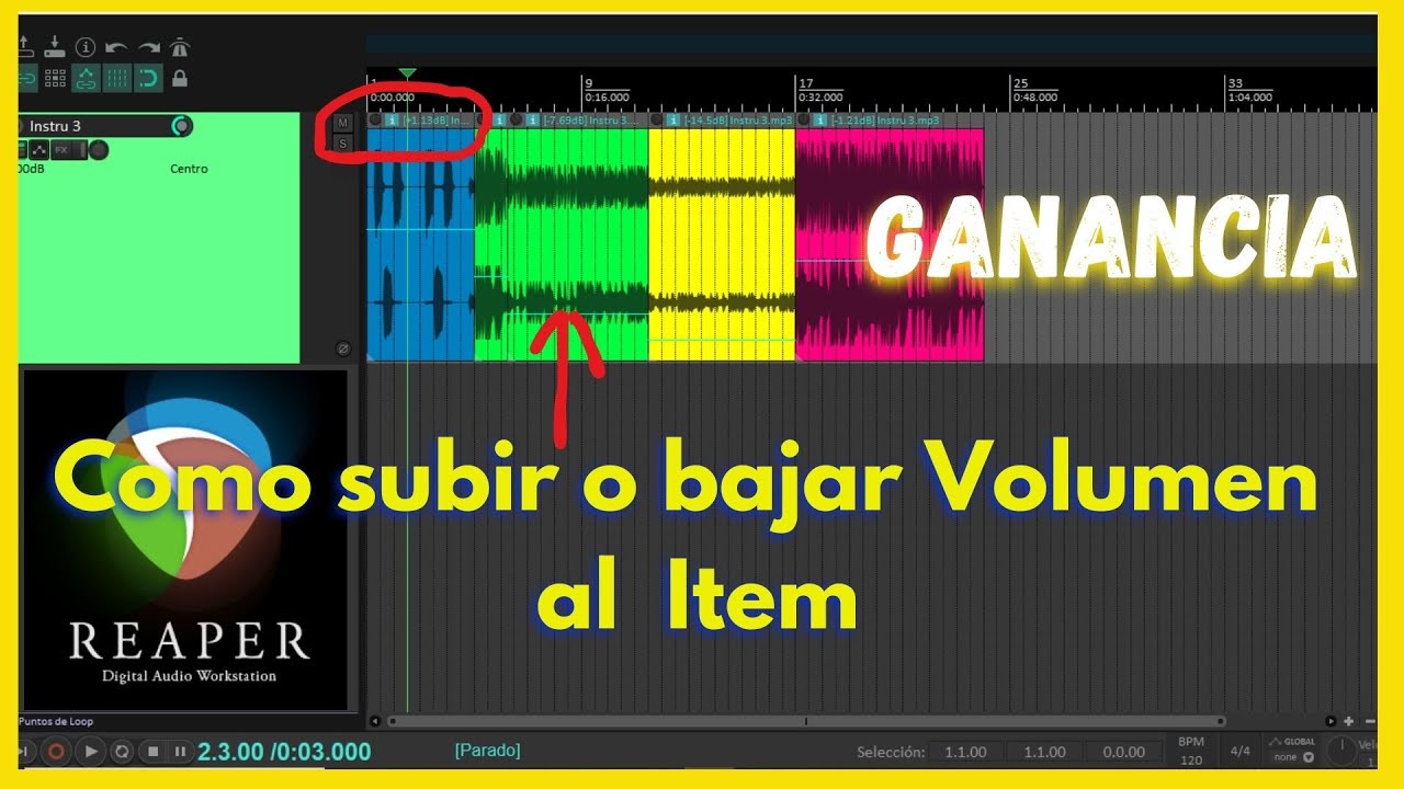 Subir o bajar Volumen o ganancia  al Item en REAPER, de manera completa o fraccionada