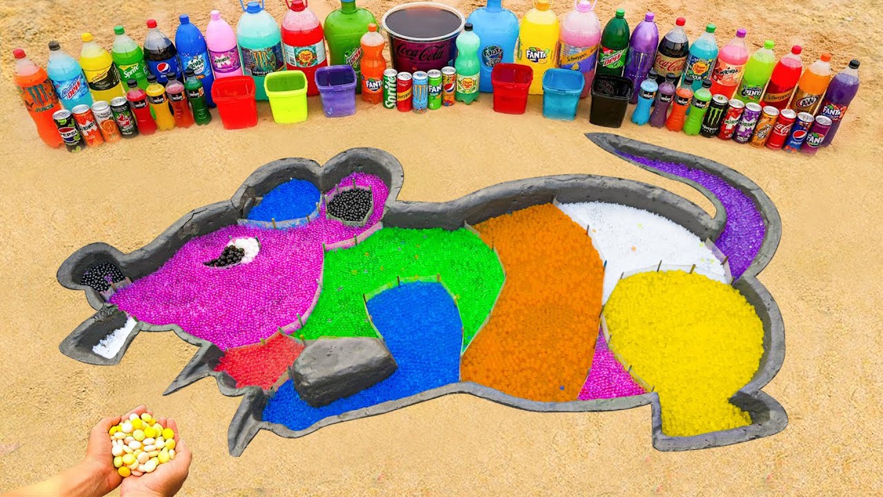How to make Rainbow Mouse with Orbeez, Big Coca Cola & Fanta, Mirinda, Mtn Dew, Schweppes and Mentos