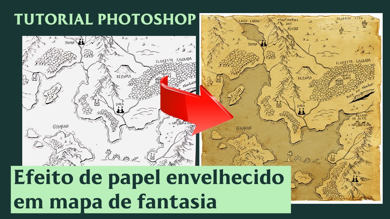 Como colocar efeito de papel envelhecido em mapa de fantasia - tutorial Photoshop