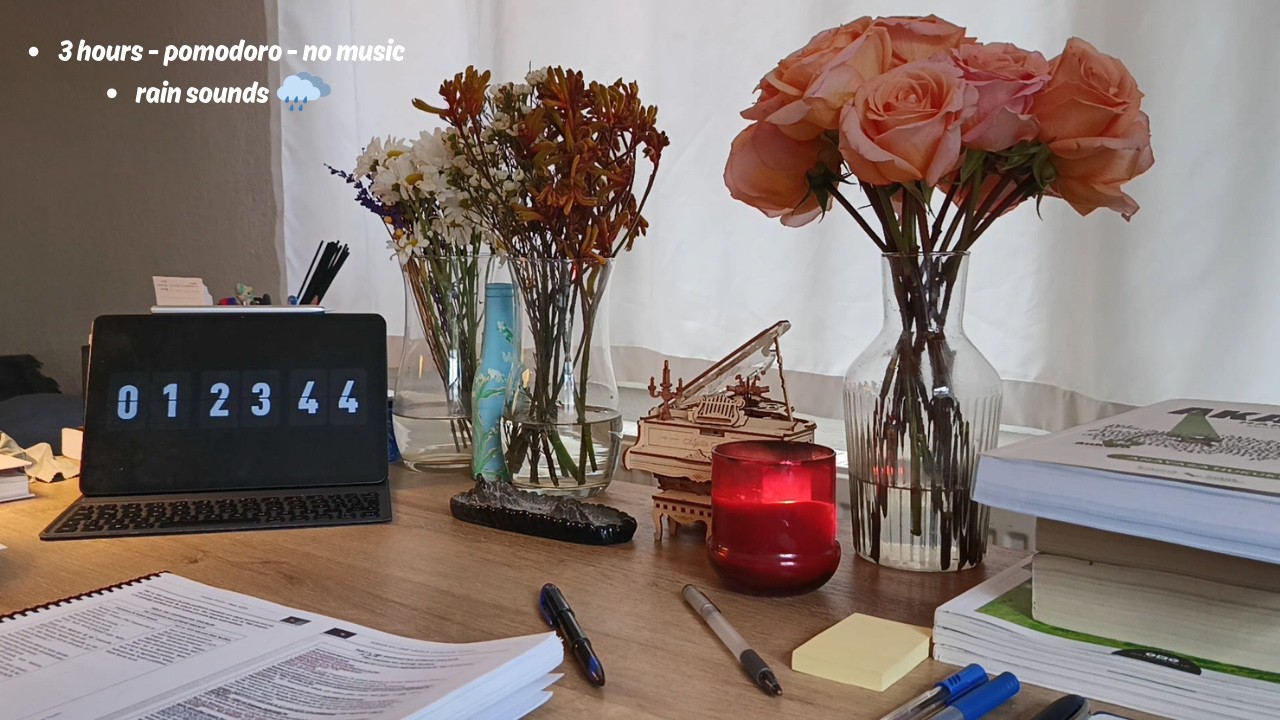 3 HOUR STUDY WITH ME | Background noise, Rain sounds, 10-min break, No music