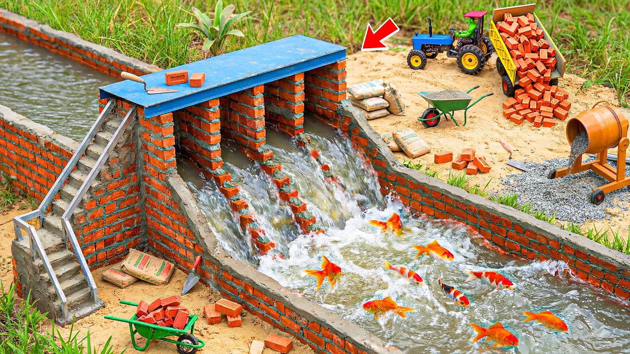 DIY Mini Tractor Builds Strong Brick & Concrete Bridge Across the River for Power Plant Project