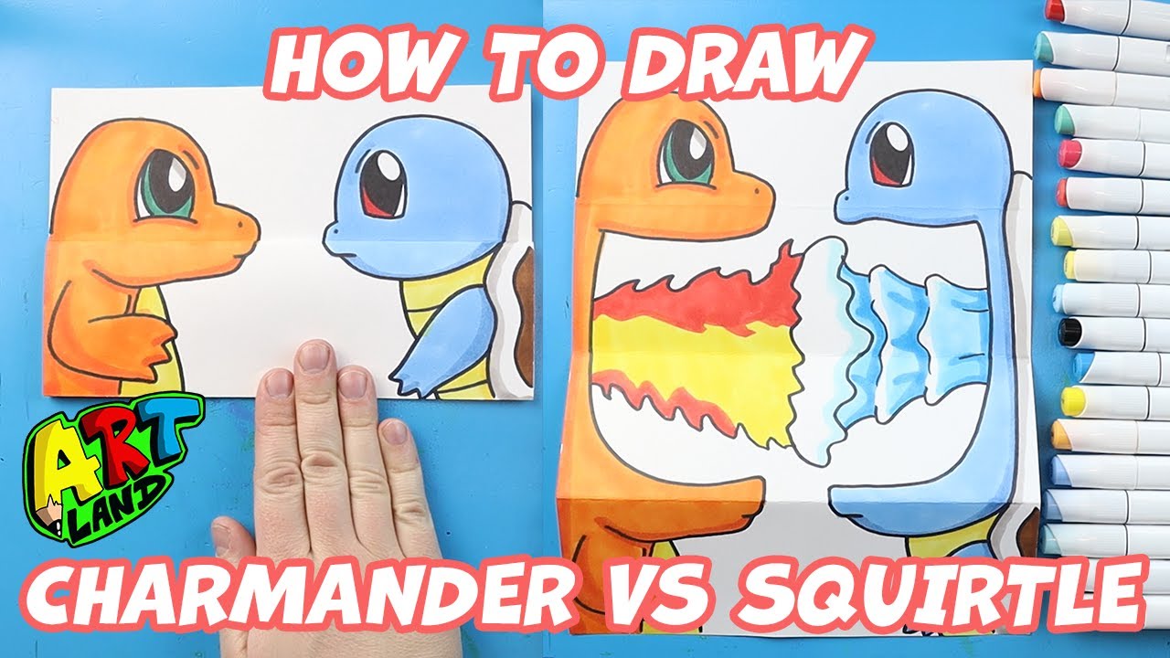 How to Draw a Charmander vs Squirtle Surprise Fold