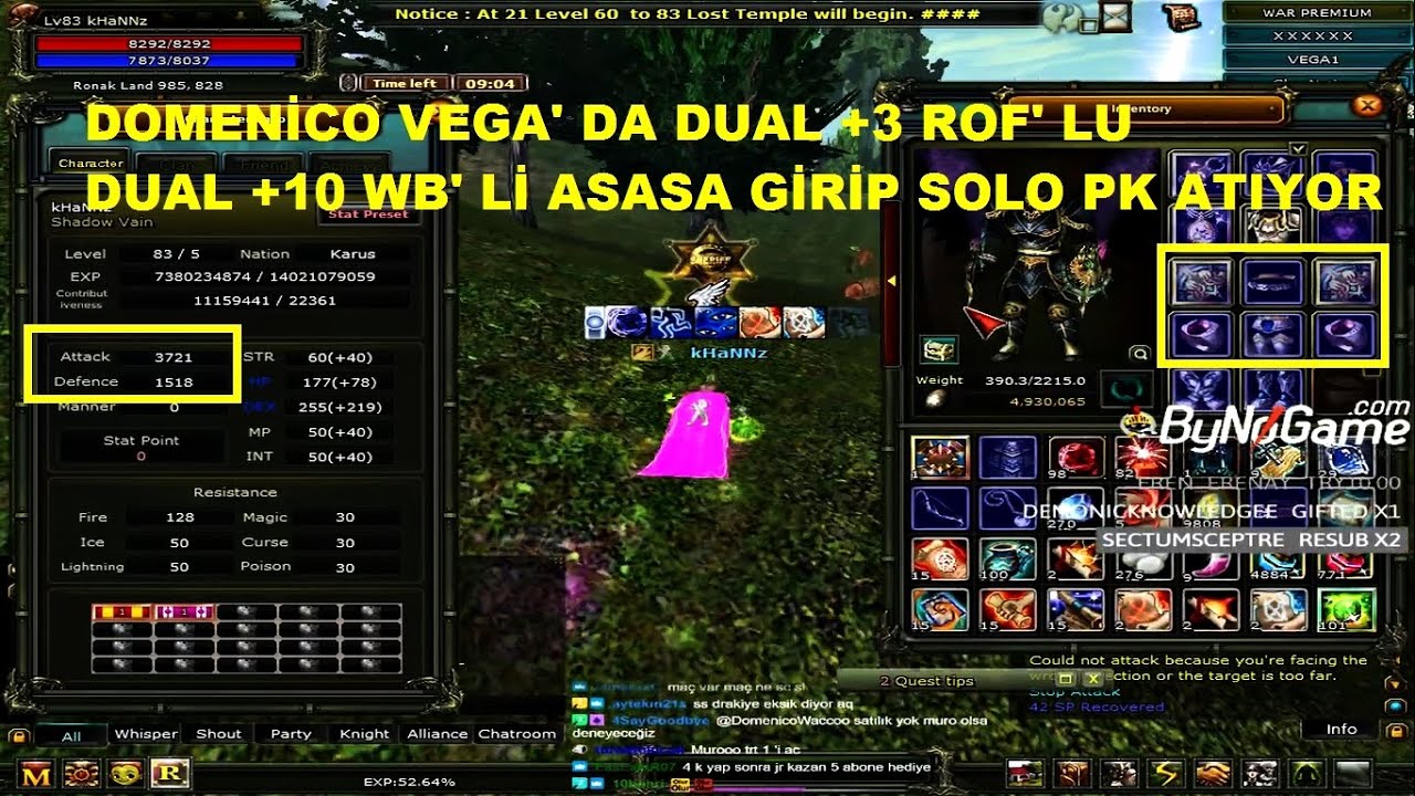 Domenico Dual +3 Rof' lu Dual +10 Wb' li Asas İle Vega' da Pk Solo Pk Atıyor - Knight Online
