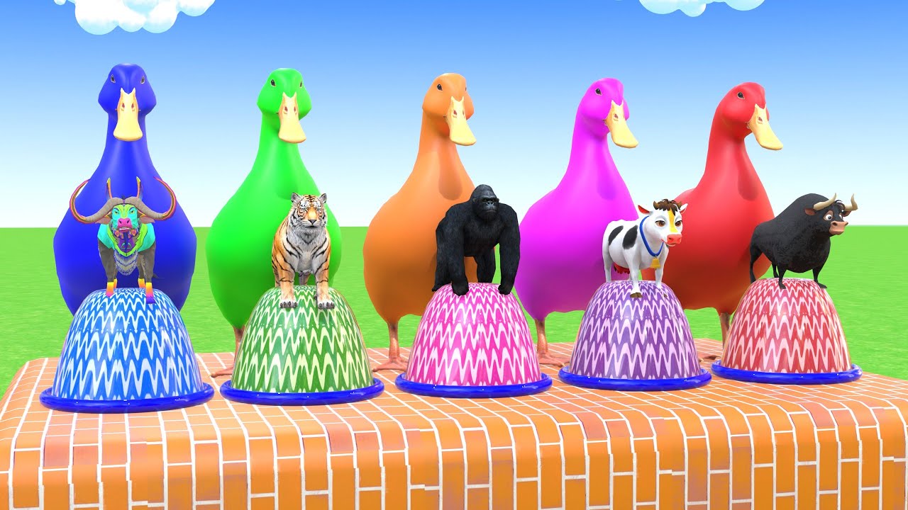 Long Slide Game with Cow Elephant Gorilla Hippopotamus Tiger 3d Animal Game Funny 3d Animals