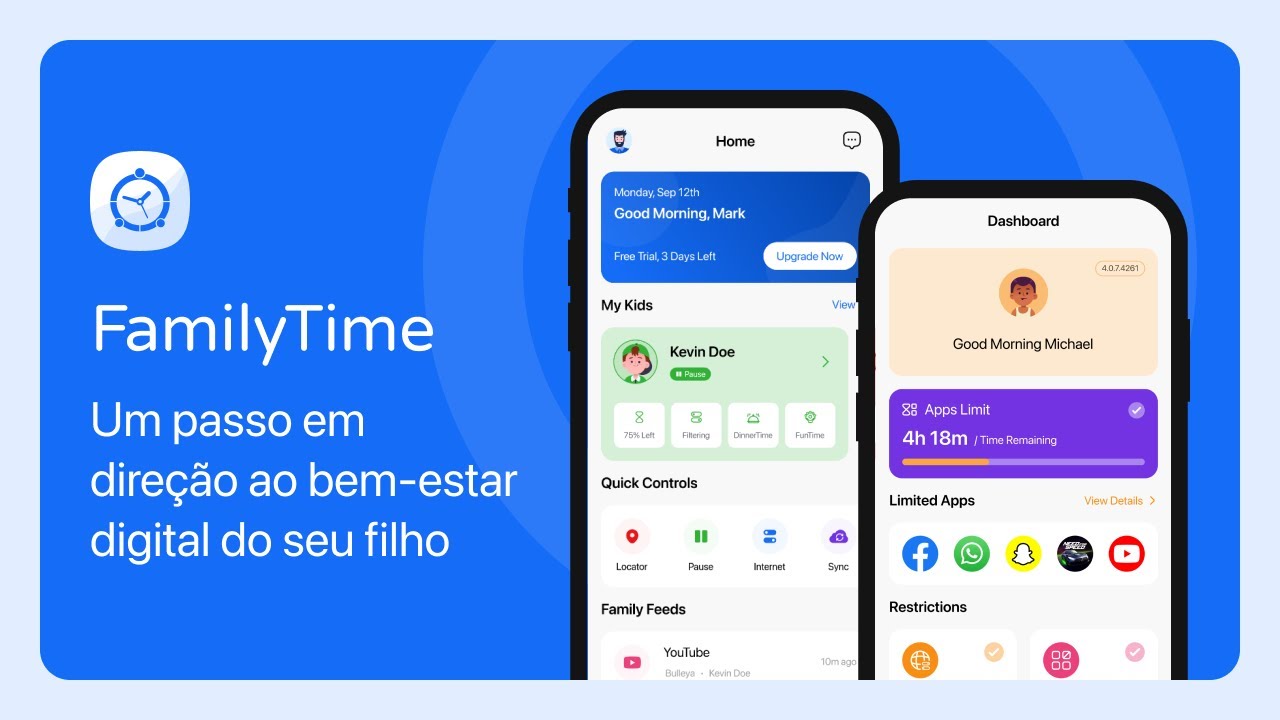 Aplicativo de controle parental FamilyTime - Bem-estar digital infantil
