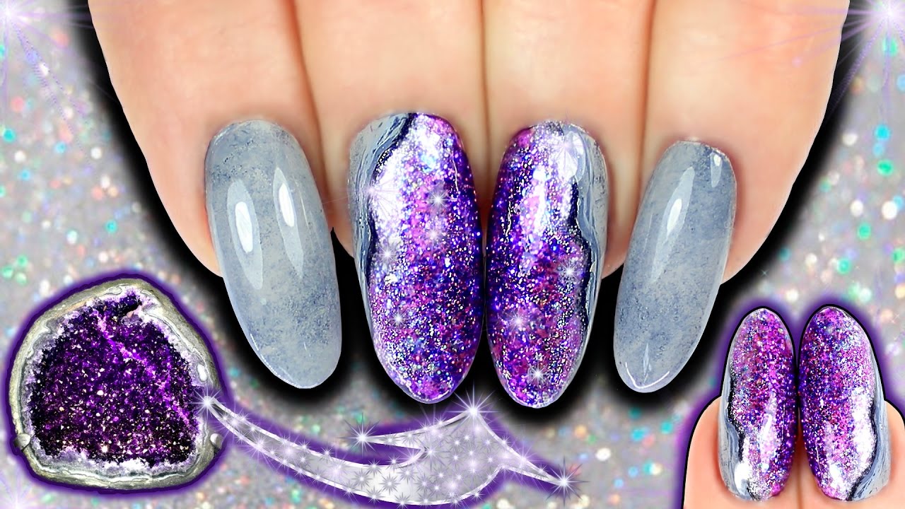 Geode Nails | GEODE NAIL ART TUTORIAL | No Filing | Stone and Amethyst Nailart