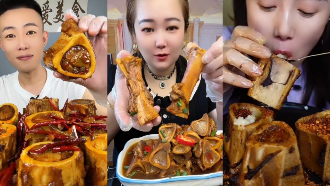 Chinese Food Mukbang Eating Show | Red beef bone marrow | Beef Bone Marrow Challenge #250 (745-747)