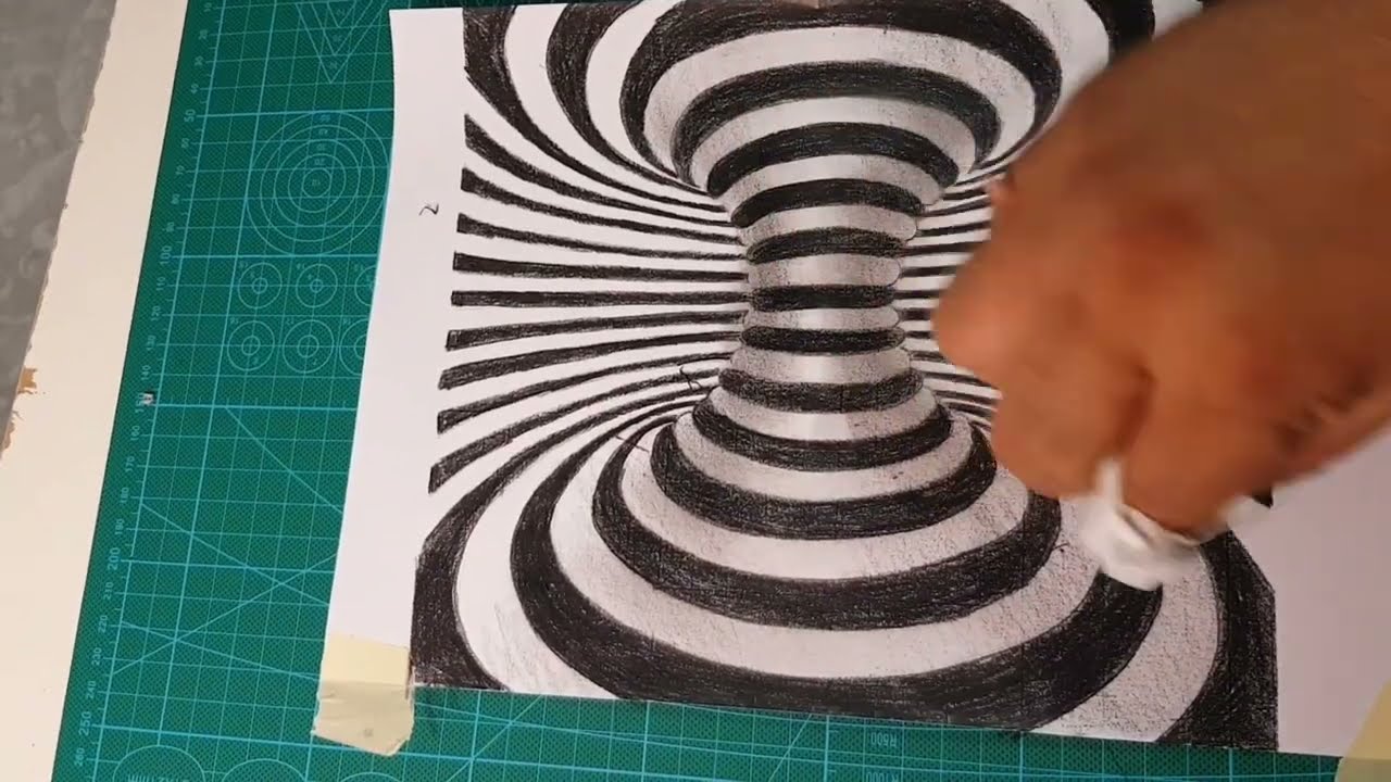 كيف ترسم وهم بصري مجسم دوائر متداخلة 3D