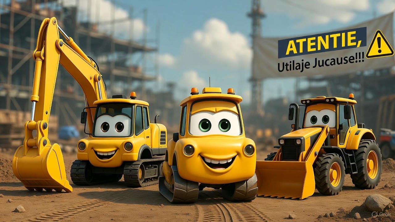 Șantierul e-n toi 🚜 C&acirc;ntec pentru copii despre utilaje &ndash; Excavatorul, Compactorul și Tractorul