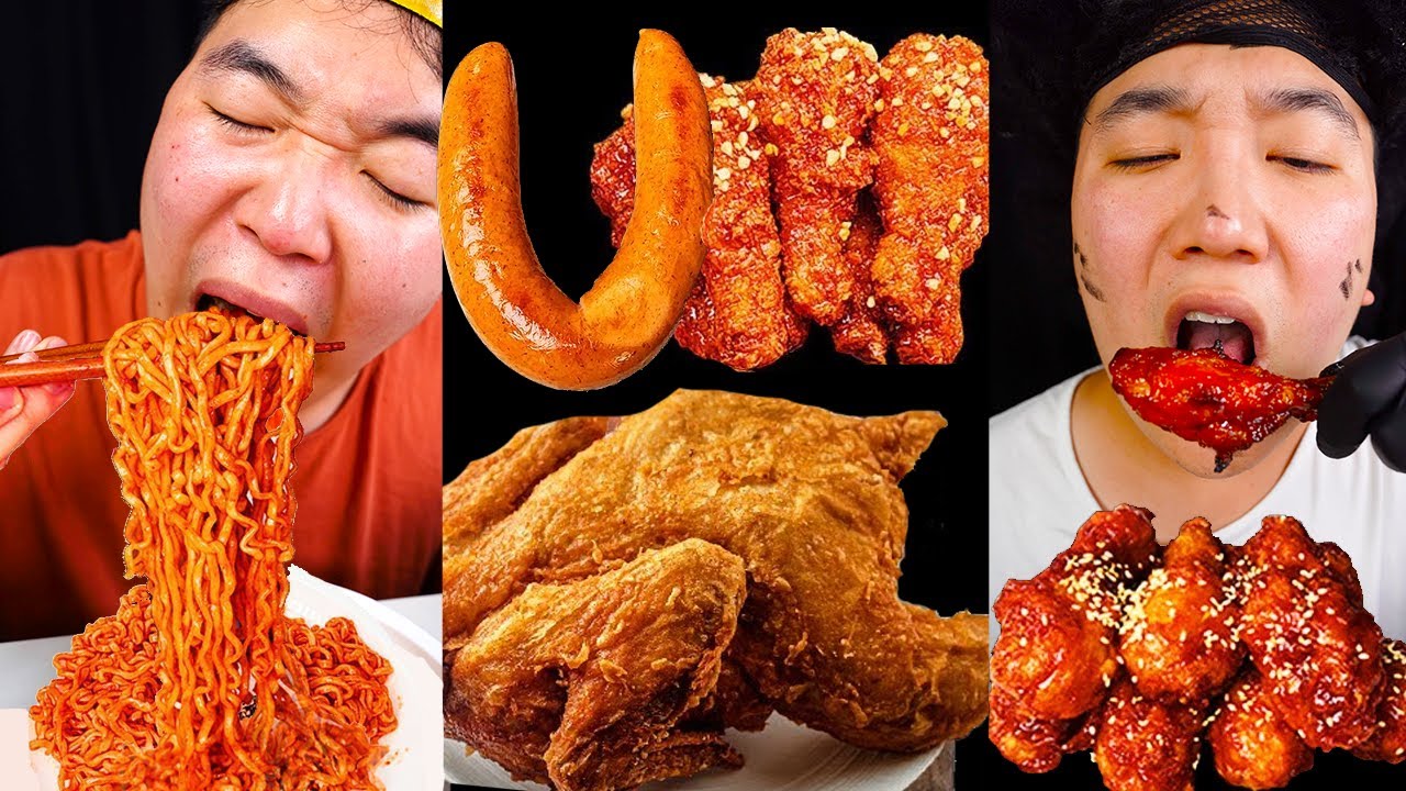 MUKBANG Fire Noodle Chicken Kielbasa Sausage Eating HUBA 후바