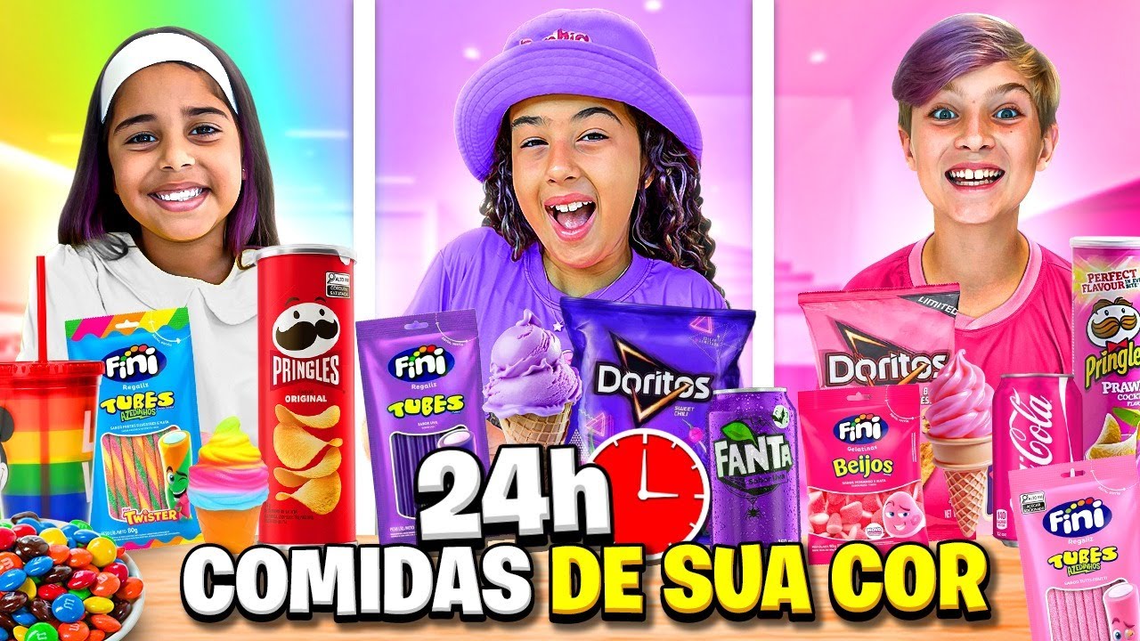 24 HORAS COMENDO COMIDA ROSA VS COMIDA COLORIDA E COMIDA ROXA - PASSEI MAL