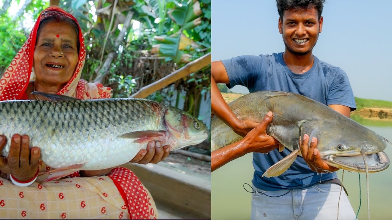 আলু বেগুন দিয়ে বিশাল বড় এক নদীর মাছের রেসিপি তার সাথে কাটানোটে শাকের ঝোল |