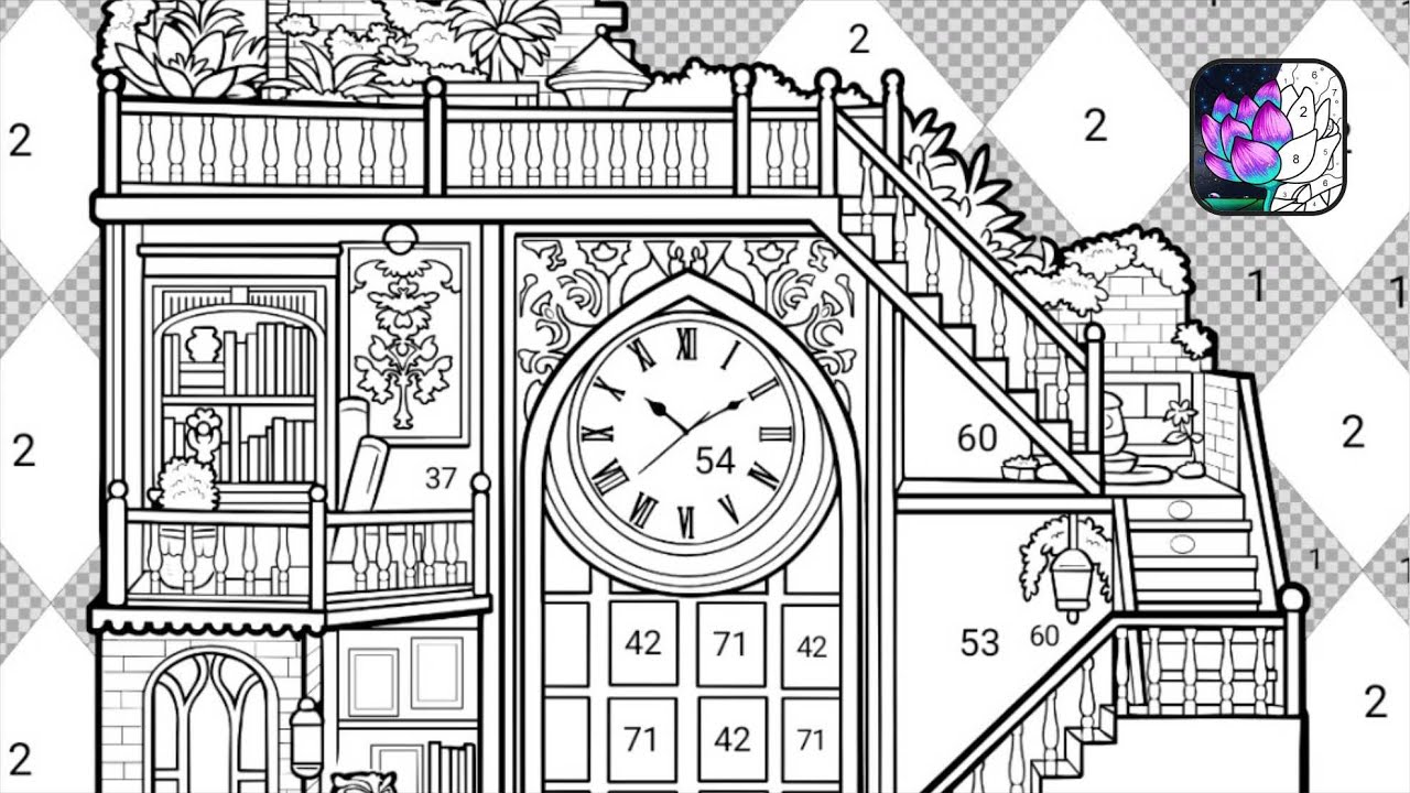 Paint by Numbers : Wall Clock and Bookshelf Under the Stairs