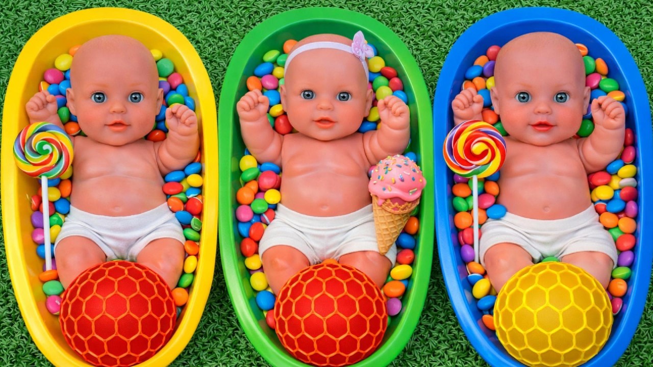 4 Minutes of Satisfying 3 Bathtubs with M&M's Candy & Slime Cutting Video
