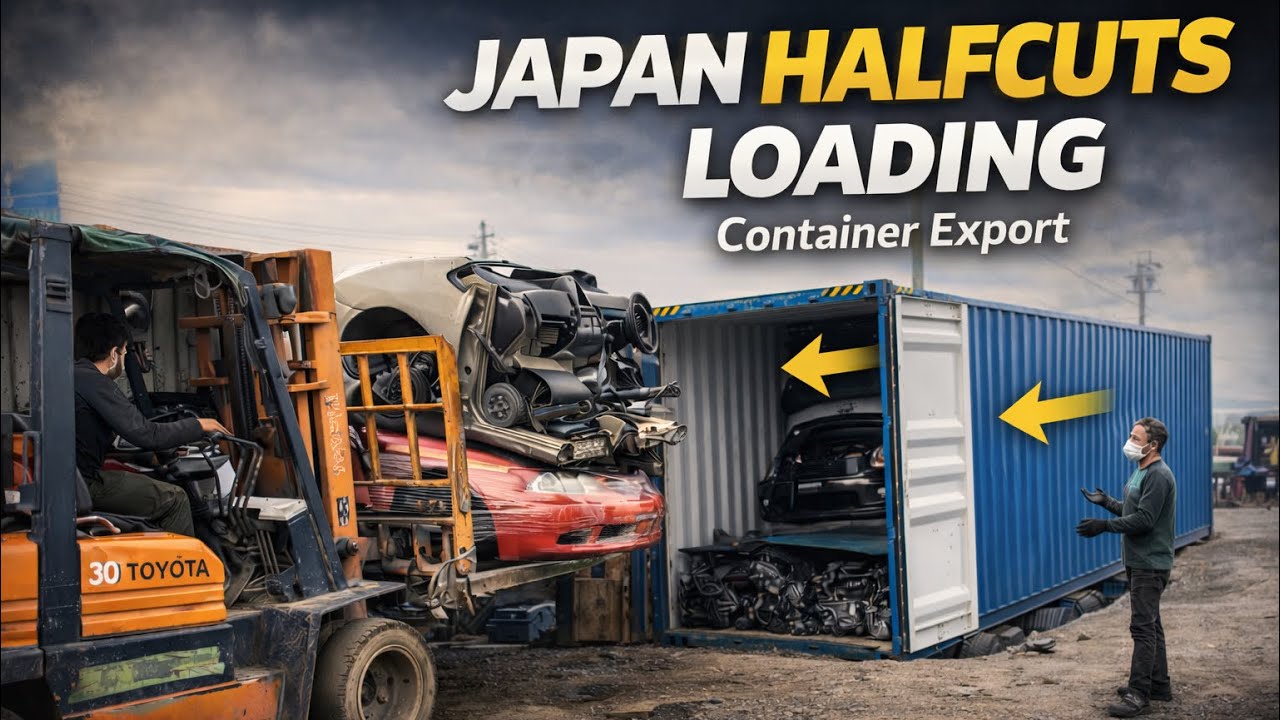 Japanese Halfcuts Container Loading Process | Real Car Export Work in Japan 🇯🇵 #japan