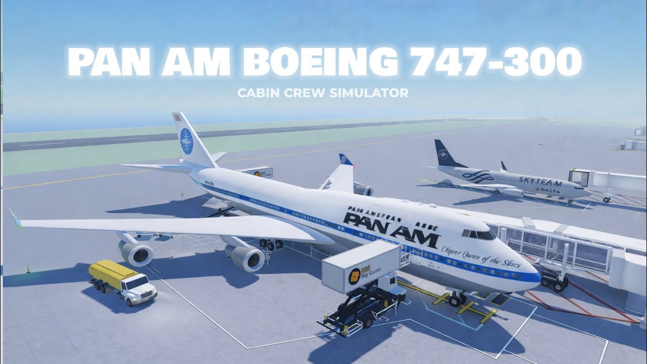 ROBLOX - Cabin Crew Simulator PAN AM Boeing 747 flight to New York Relaxing gameplay