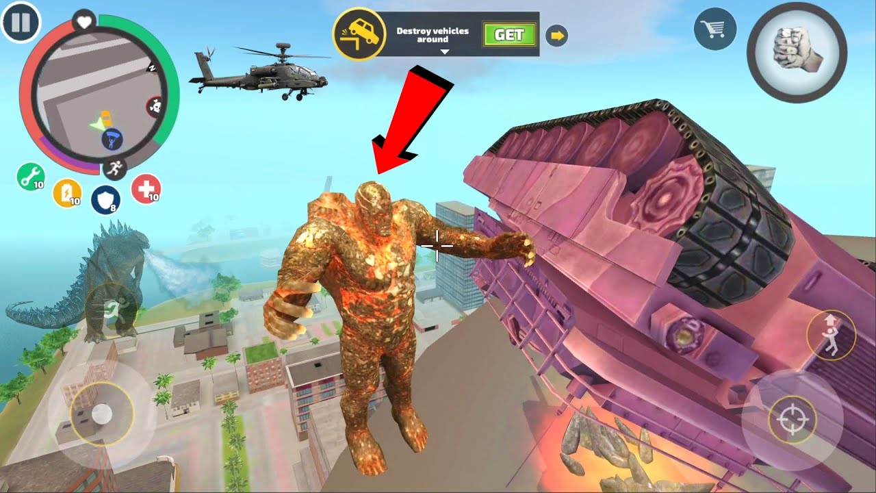 Rope Hero: Vice Town (Mutant Stoneman on Army Tank) Stone Thorns on Tank - Android Gameplay HD