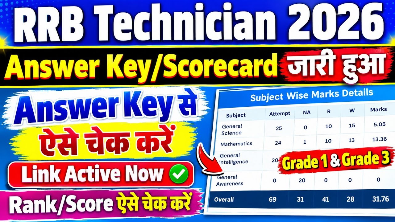RRB Technician Scorecard 2026 Out | RRB Technician Scorecard 2026 Kaise Check Kare ?  Grade 1 & 3