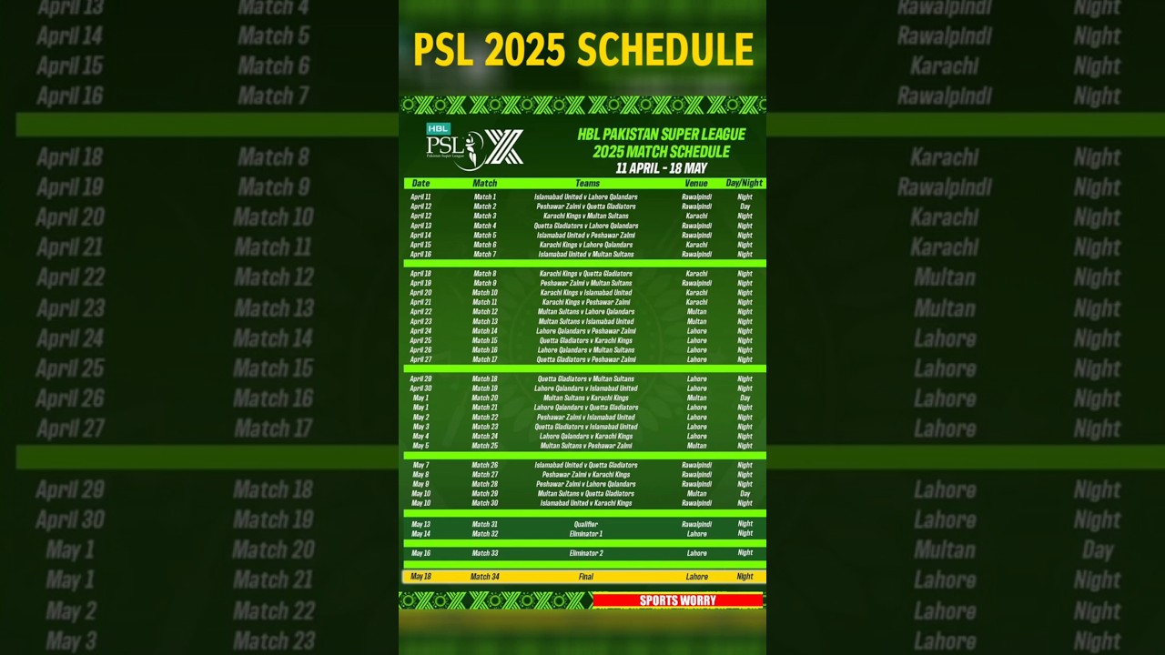 PSL 2025 - All Matches Final Schedule | PSL 2025 Full Schedule | #psl #psl2025 #pakistan