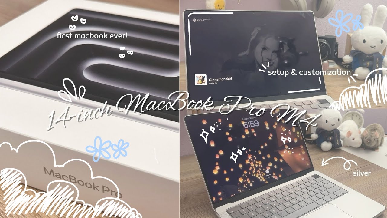 🎧🧸 macbook pro M4 (silver) unboxing | live wallpaper demo + setup + accessories