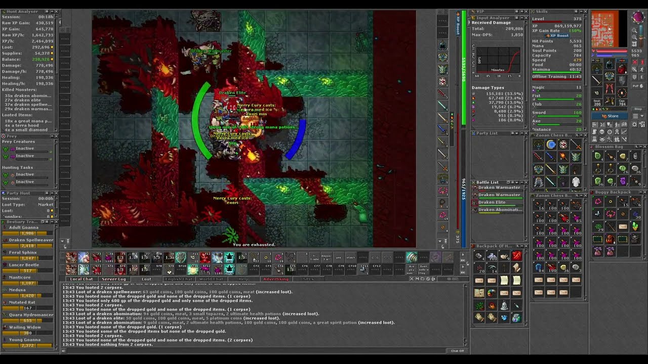 Tibia Draken Elite Abomination Hunt 375 EK (double loot)