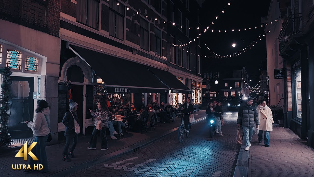 Busy Friday Nightlife Walk in Amsterdam &bull; 4K ASMR Binaural City Sounds Slow TV