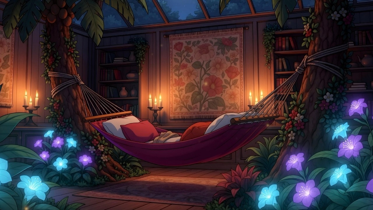 Magical Night in the Glasshouse Hammock 🌿 Cozy Fantasy Lofi to Read and Relax