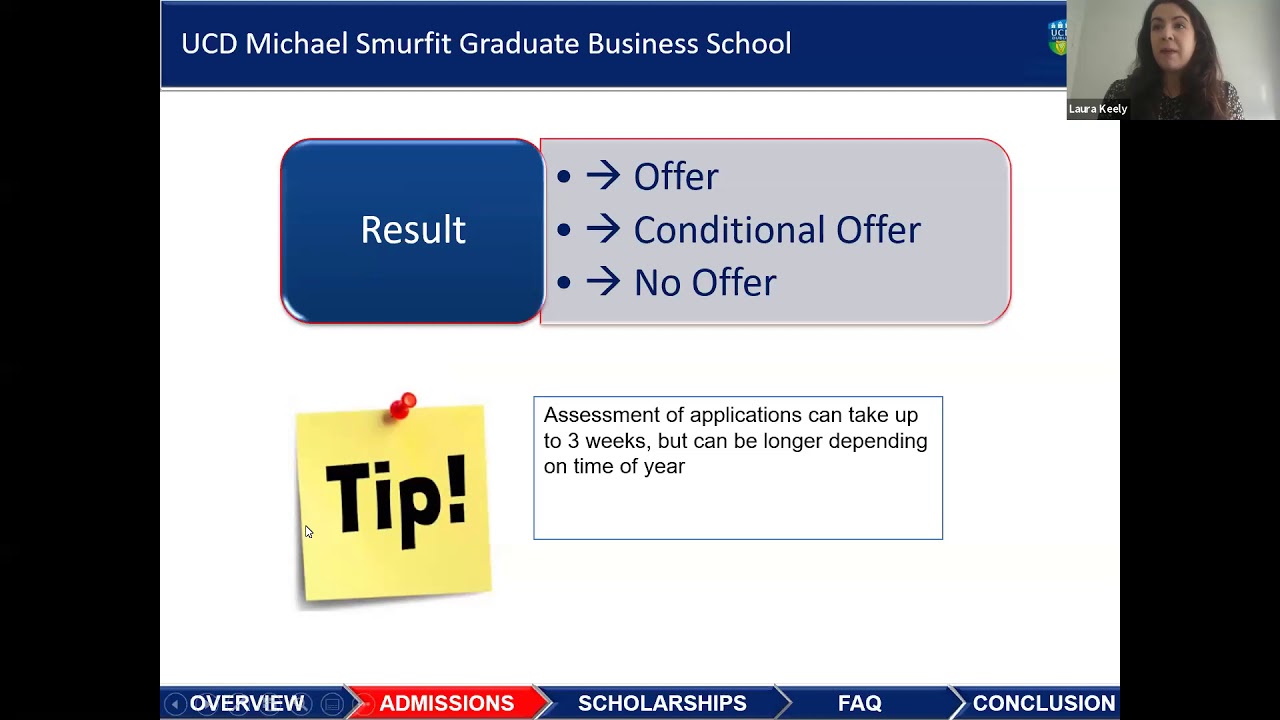 UCD Smurfit School Admissions Overview - Courses on offer and how to apply. February 2021.