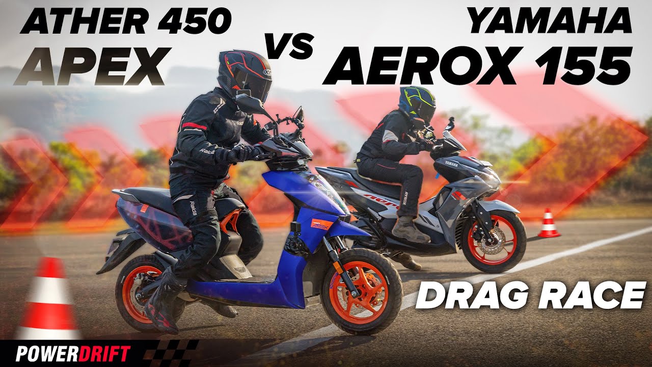 Ather 450 Apex vs Yamaha Aerox 155 | EV vs ICE Drag Race | PowerDrift