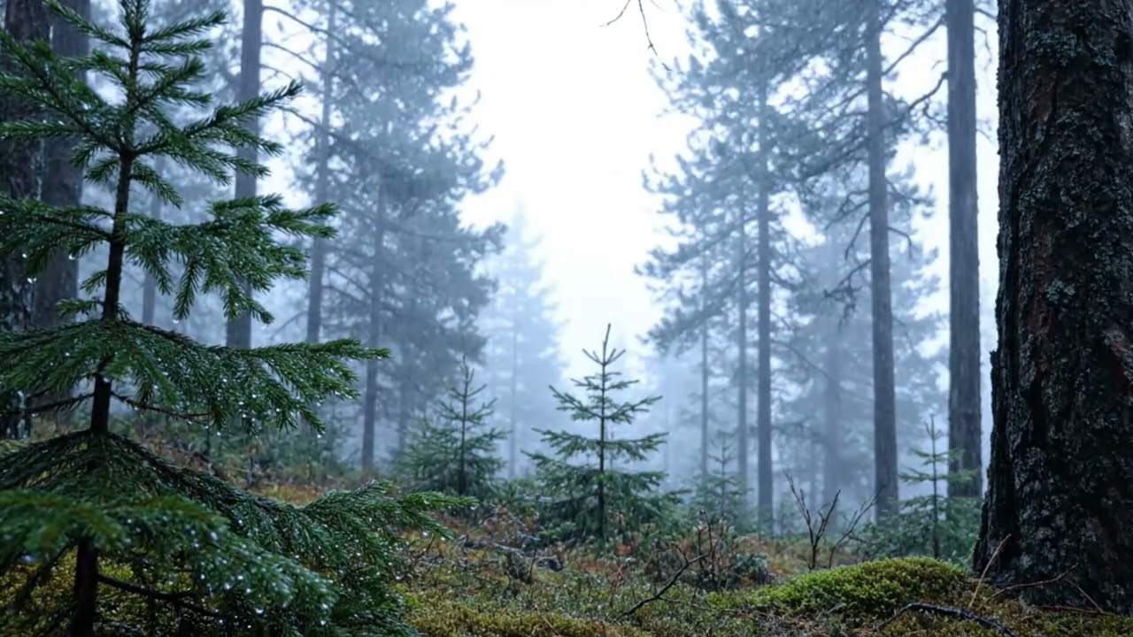 Rain in a Misty Pine Forest - Deep Relaxing Nature Sounds for Sleep, Study & Stress Relief
