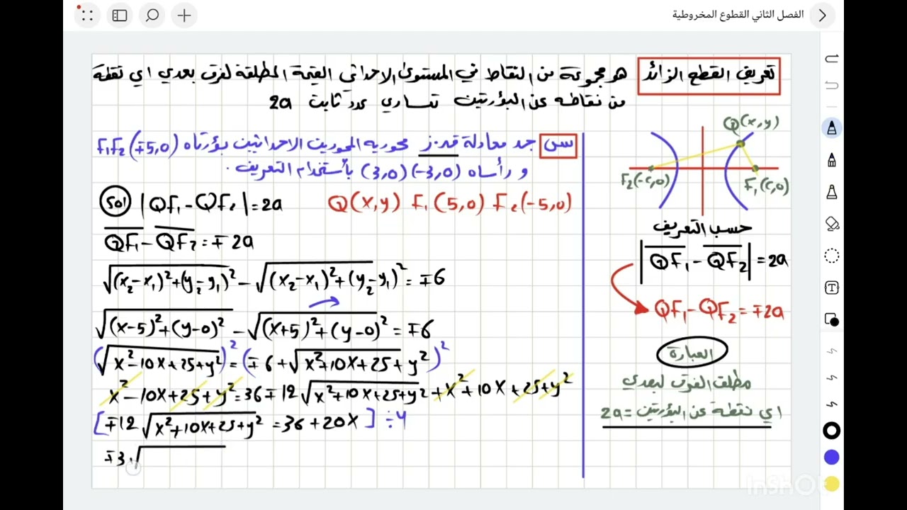 الفصل الثاني /القطوع المخروطية /محاضرة 16