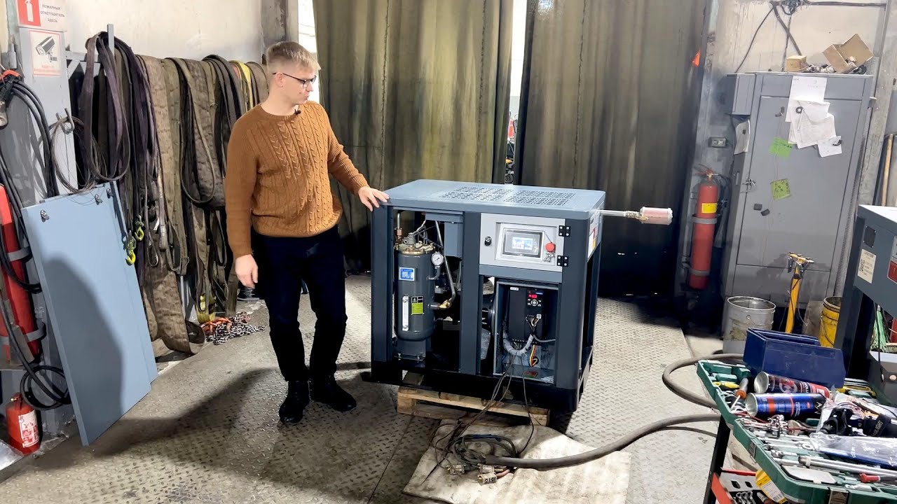 Винтовой компрессор IRONMAC IC 20/8 C VSD. Обзор и демонстрация работы