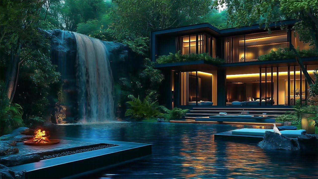 Peaceful Zen Garden🍃Serenity with Warm Bonfire, Stream and Waterfall - Meditation, Relaxation