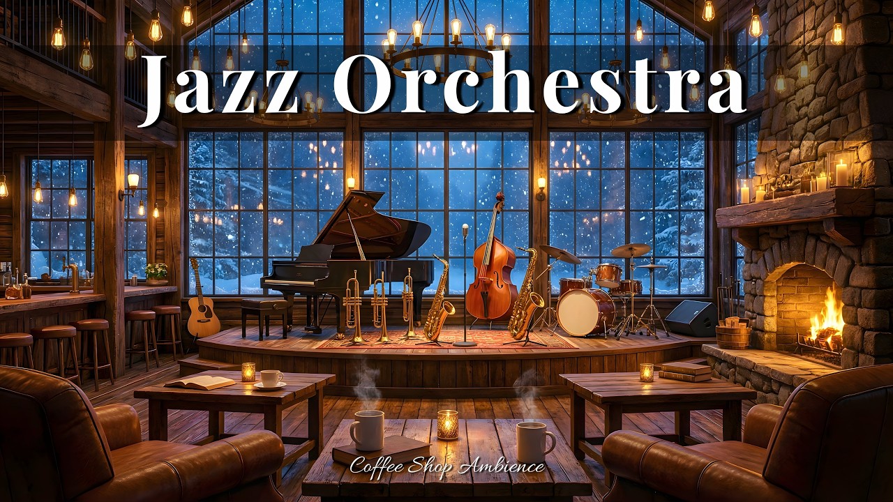 Orchestra Jazz Music & Cozy Winter Coffee Shop Ambience ⛄ Smooth Piano Jazz Music for Studying, Work