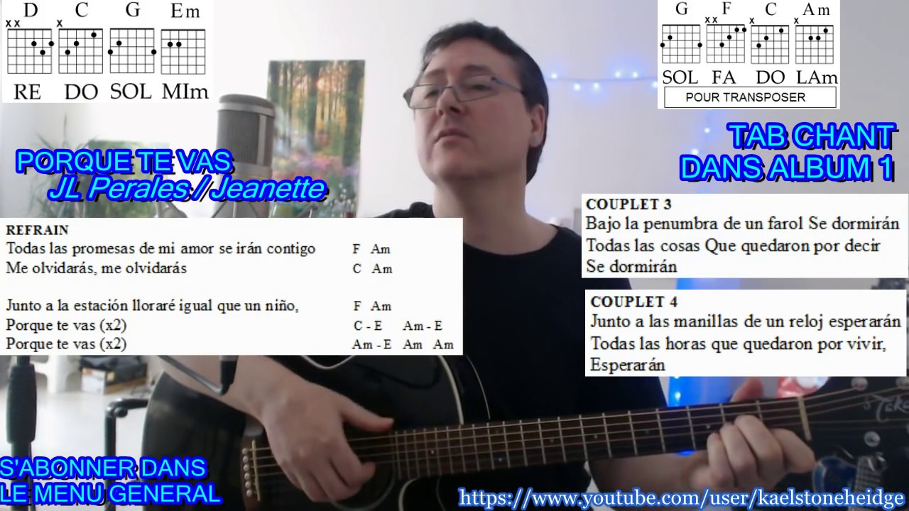 PORQUE TE VAS - Tuto 1/4 Guitare Débutant complet + TAB + Paroles - J L Perales - Jeanette