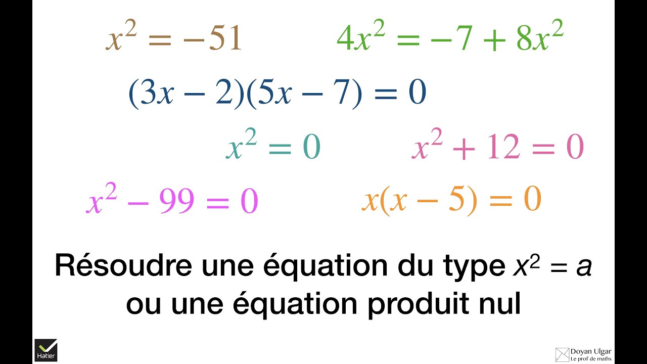 HATIER : Résoudre une équation du type x2=a ou une équation produit nul