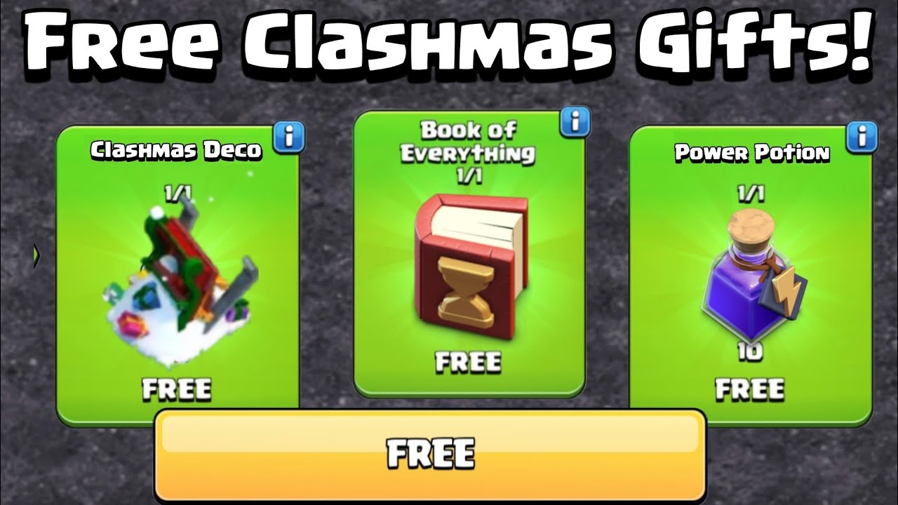 Free Clashmas Gifts for Everyone in Clash of Clans - Claim Your Free Deco, Books & Potions 🤩