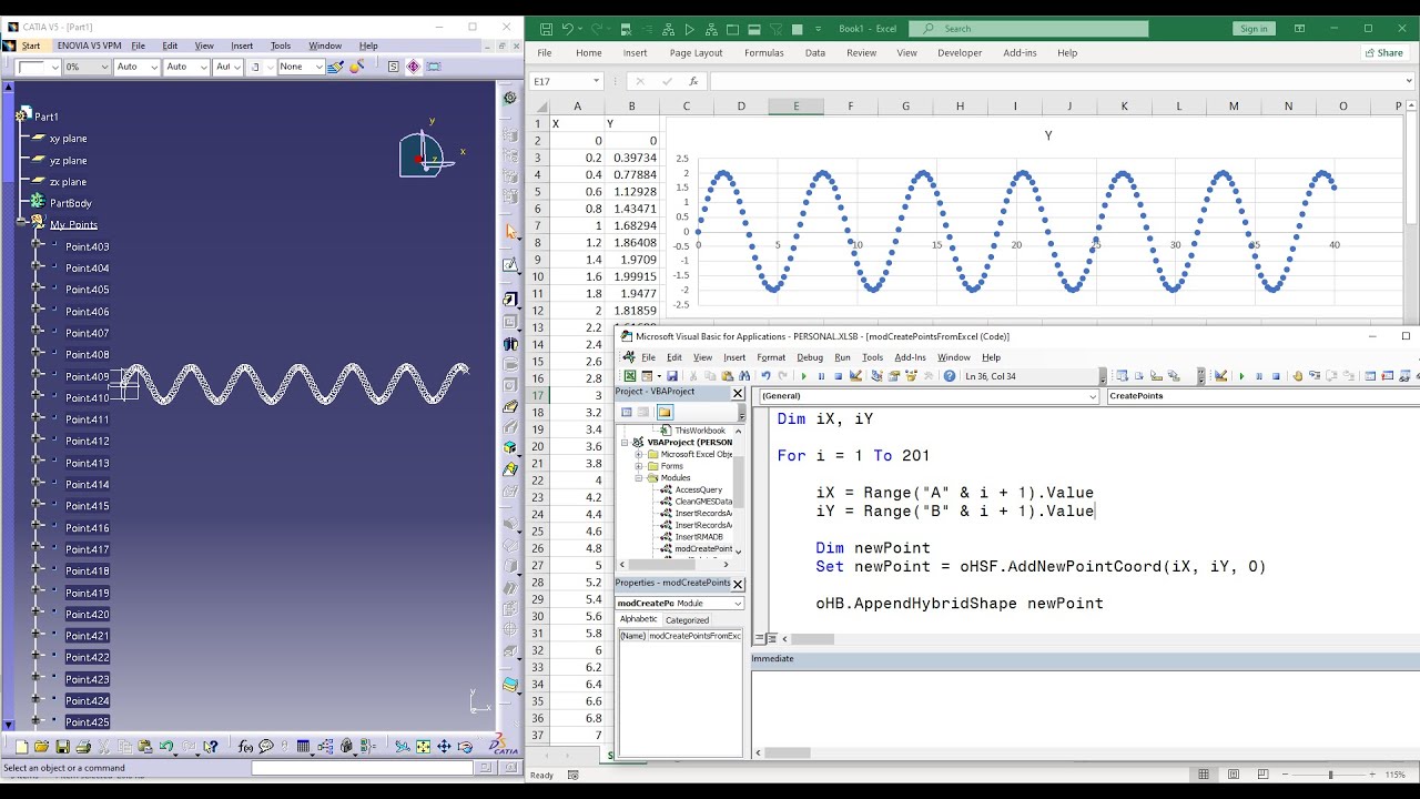 #excelvba Create CATIA V5 3D points from excel