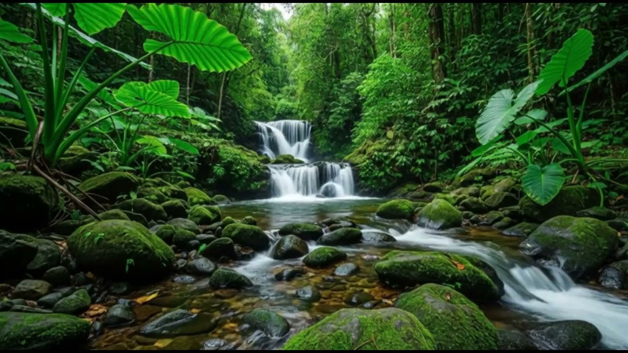 Fall asleep listening to beautiful music accompanied by flowing water in a beautiful mountain forest